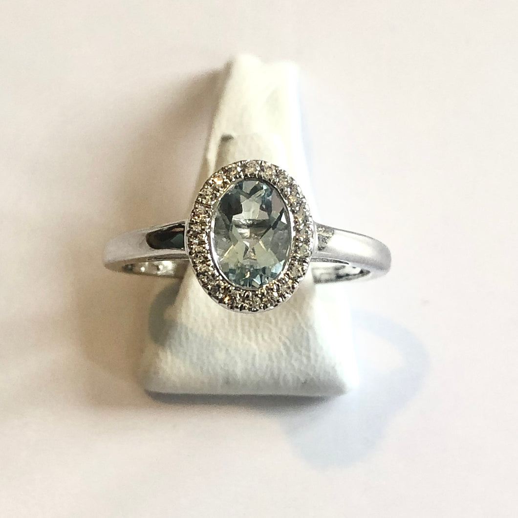 Silver Hallmarked Aquamarine & Cubic Zirconia Ring - Product Code - A505