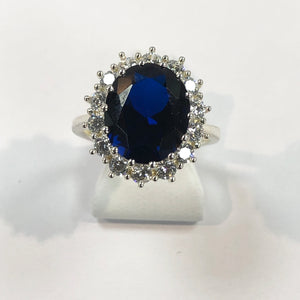 Silver Hallmarked Blue & White Stone Ring Product Code - VX206
