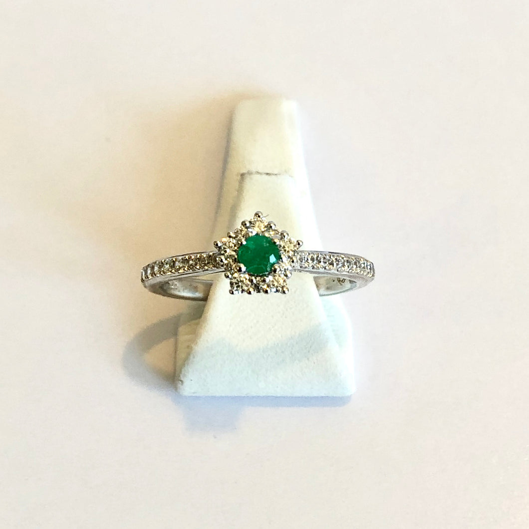 Silver Hallmarked Emerald & Diamond Ring - Product Code - A662