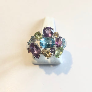 Silver Hallmarked Multi Stone Ring - Product Code - A628