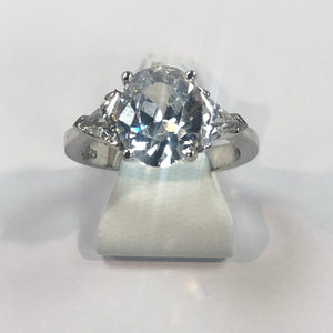 Silver Hallmarked Oval & Triangle Shaped Stone Set Ring Product Code - F929