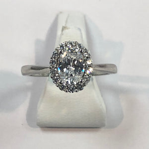 Silver Hallmarked Oval & Round Cubic Zirconia Ring Product Code - I364