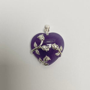 Silver Purple Jade Heart Pendant - M808