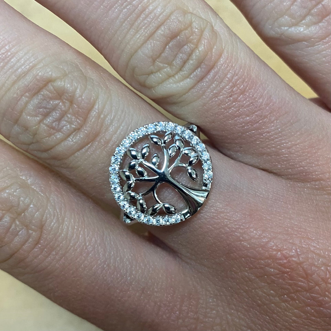 Silver Stone Set Tree of Life Ring - Product Code - VX851