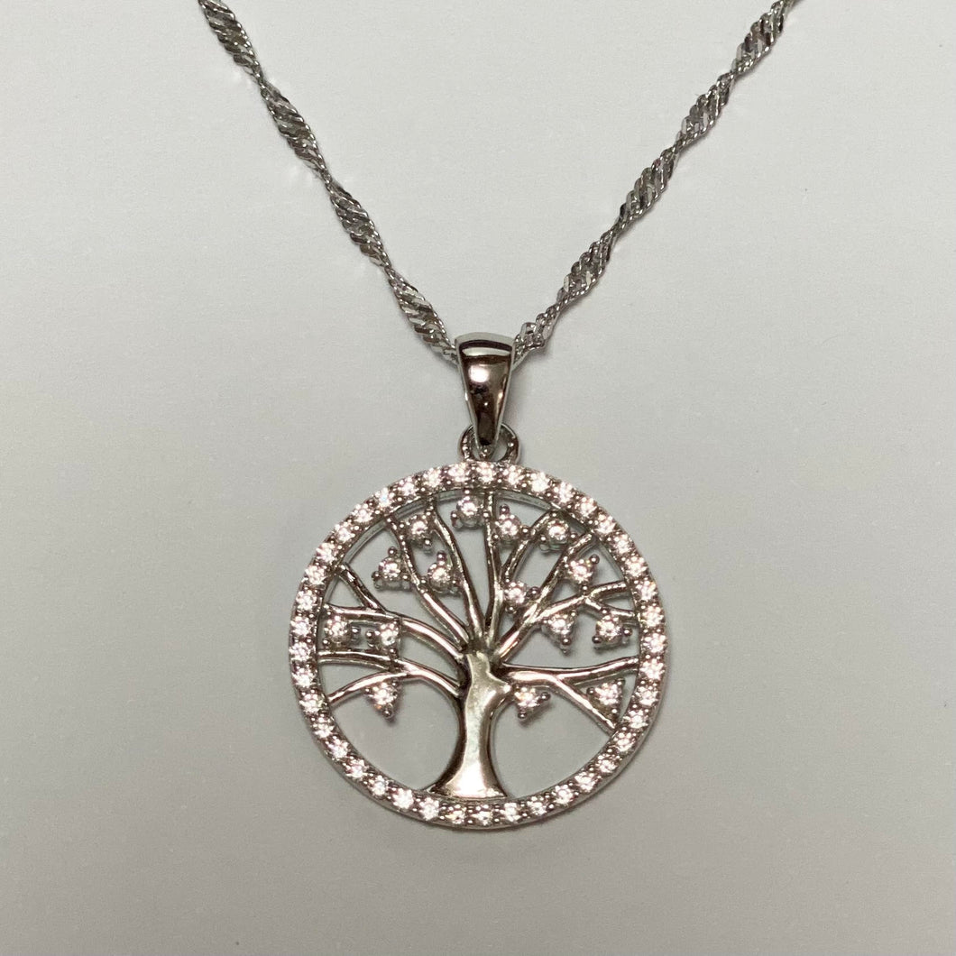 Silver Tree of Life Stone Set Pendant & Chain - Product Code - J475 & VX841