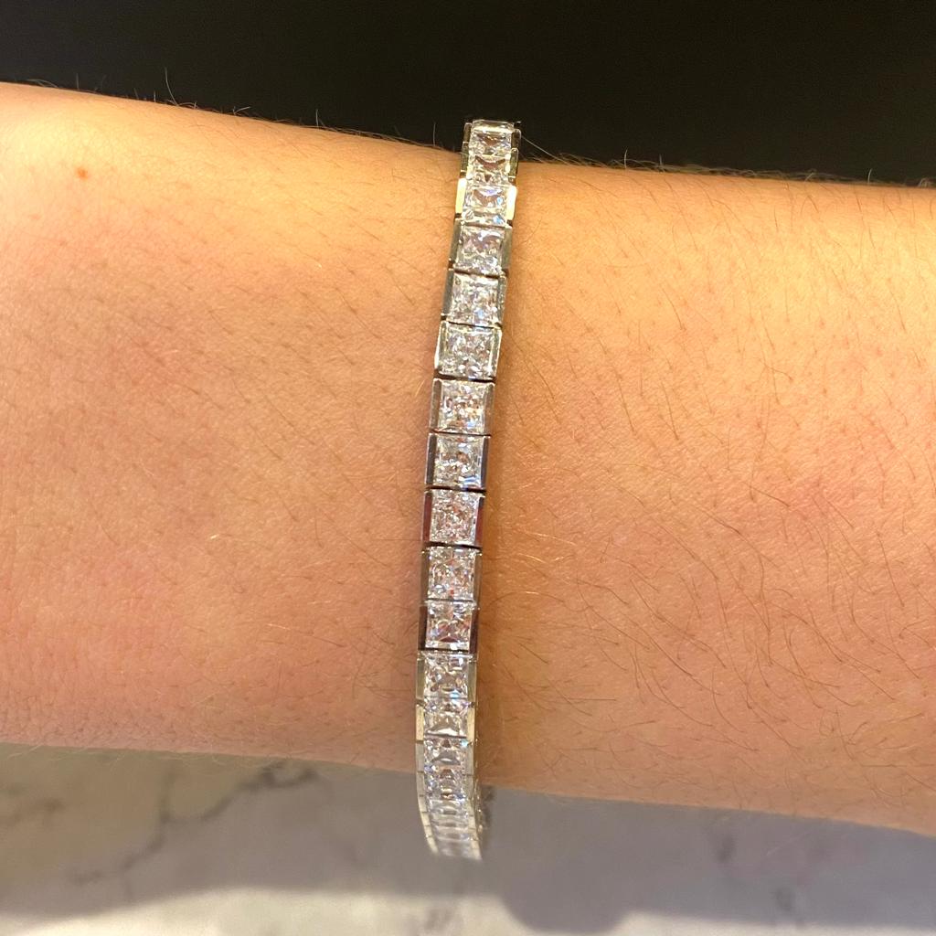 White Gold Square Stone Set Tennis Bracelet - VX484