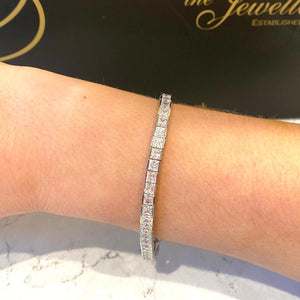 White Gold Square Stone Set Tennis Bracelet - VX484