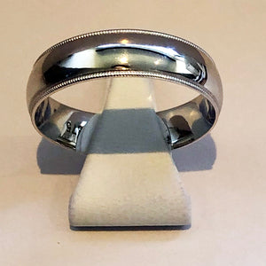 White Gold Mens Beaded Pattern Wedding Band Ring