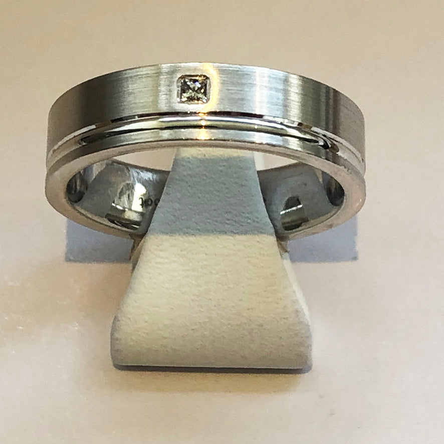 White and Gold Mens Wedding Band Ring