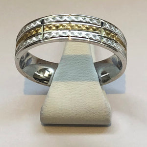White and Yellow Gold Mens Wedding Band Ring