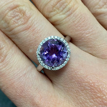 Load image into Gallery viewer, White Gold Amethyst &amp; Diamond Ring - R122

