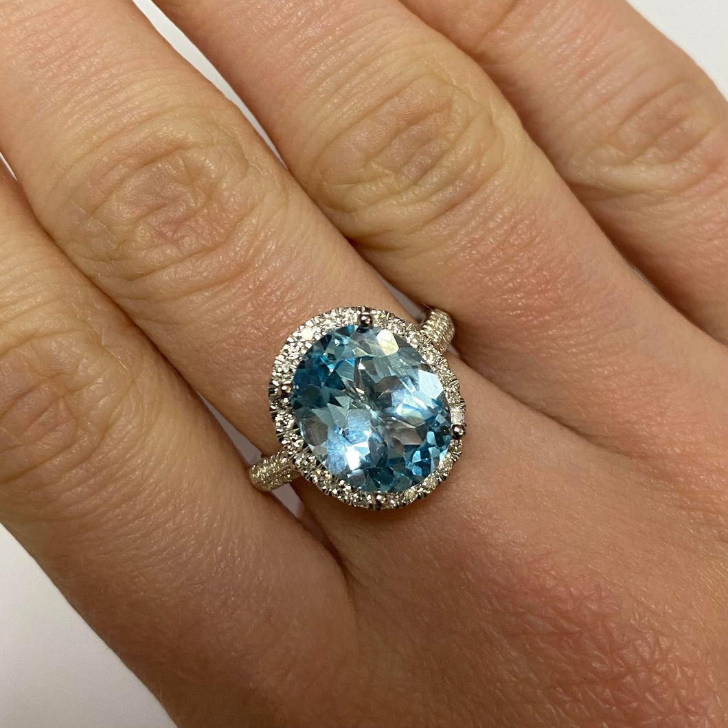 Blue Topaz & Diamond White Gold Ring - Product Code - R113