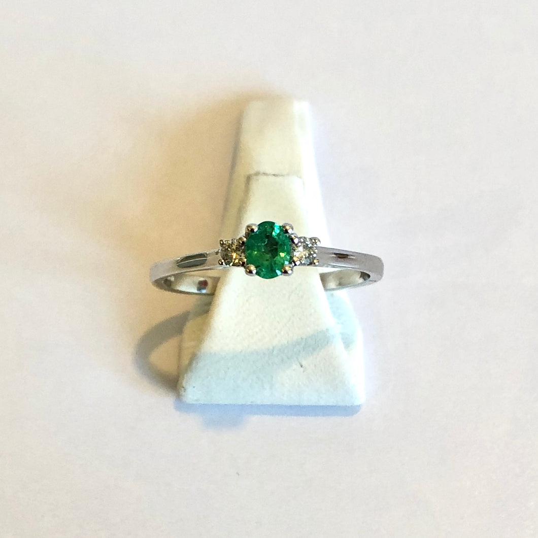 White Gold Emerald & Diamond Ring - Product Code - R53