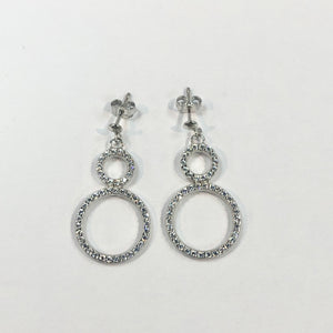 White Gold Hallmarked 375 Stone Set Circle Design Drop Earrings Product Code - VX503