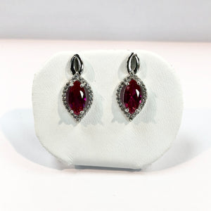 White Gold Hallmarked 375 Red & White Stone Earrings Product Code - C825