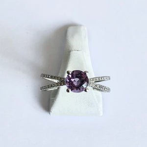 White Gold Hallmarked Amethyst & Diamond Ring - Product Code - WX295