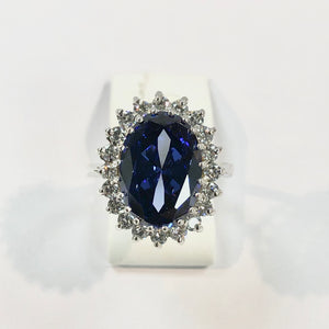 White Gold Hallmarked Blue Synthetic Stone Ring Product Code - H24