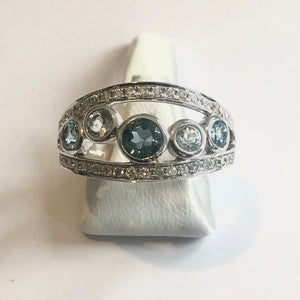 White Gold Hallmarked Blue Topaz Band Ring - Product Code - A318