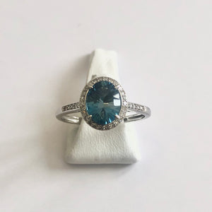 White Gold Hallmarked Blue Topaz & Diamond Ring - Product Code - J315