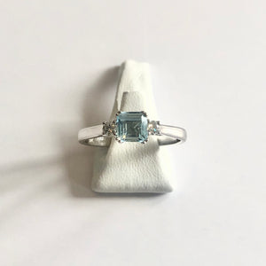 White Gold Hallmarked Blue Topaz & Diamond Ring - Product Code - R59