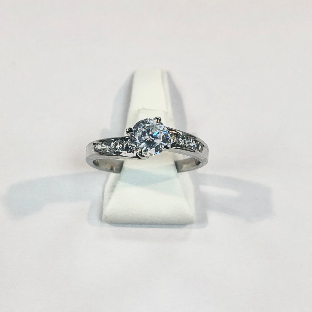 White Gold Hallmarked Cubic Zirconia Ring - Product Code - F70