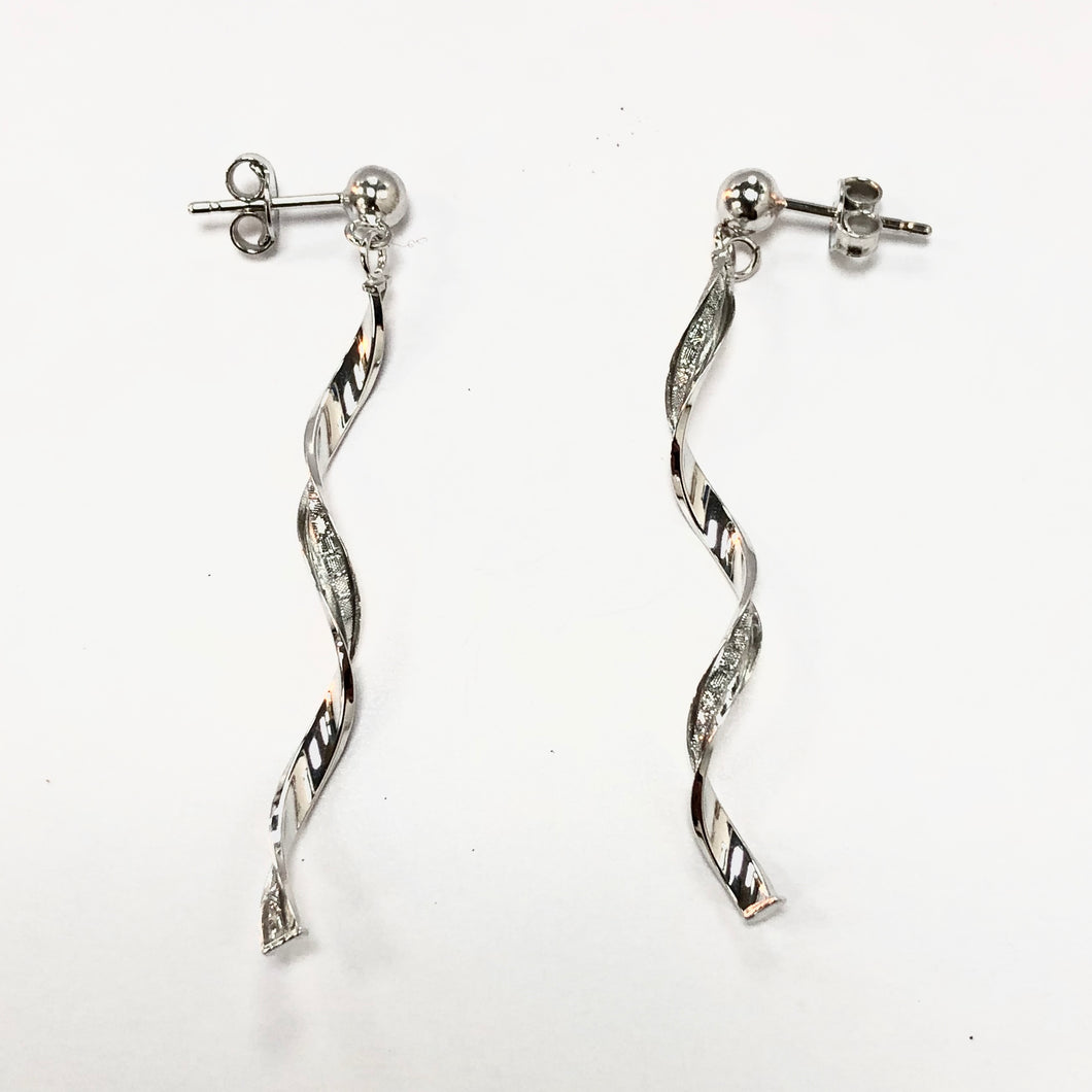 White Gold Hallmarked Twist Design Drop Earrings - Product Code - J597