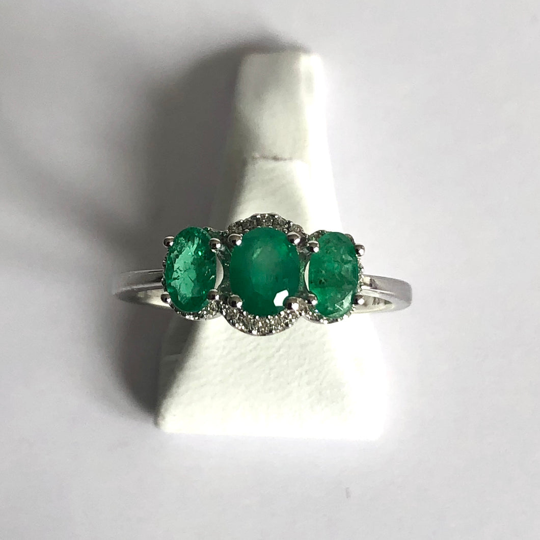 White Gold Hallmarked Emerald & Diamond Ring - Product Code - G163