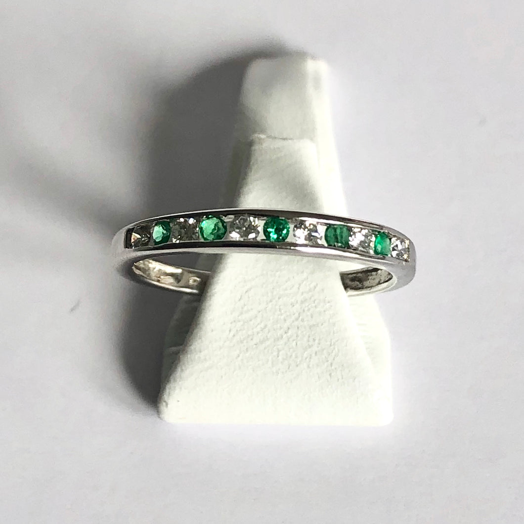 White Gold Hallmarked Emerald & Diamond Ring - Product Code - G359