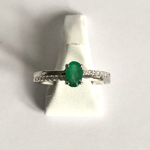 White Gold Hallmarked Emerald & Diamond Ring - Product Code - R47