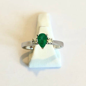 White Gold Hallmarked Emerald & Diamond Ring - Product Code - R56