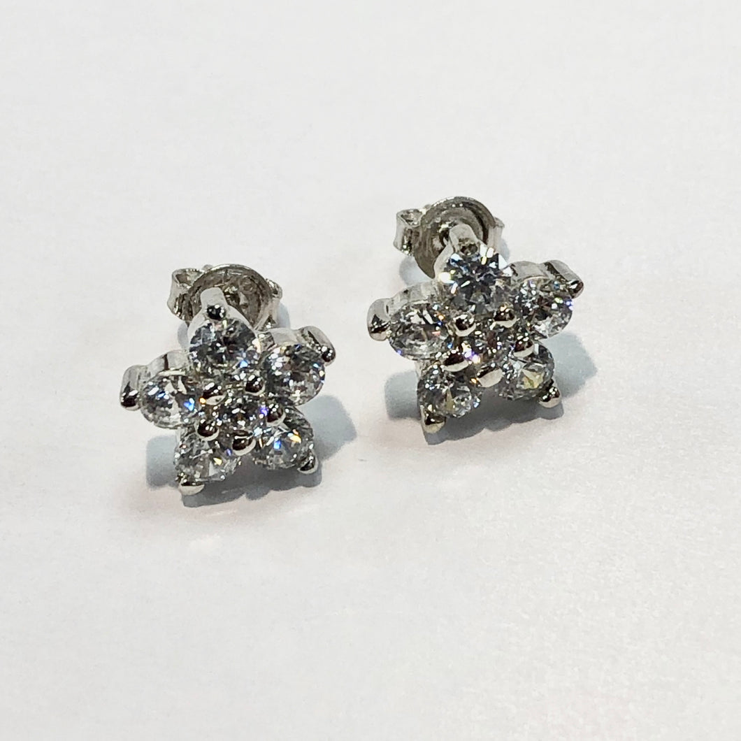 White Gold Hallmarked Flower Design Earrings Product Code - VX90