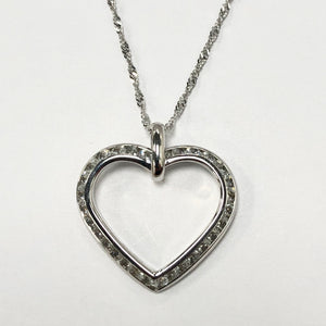 White Gold Hallmarked Heart Shaped Pendant & White Gold Chain - Product Code - VX524
