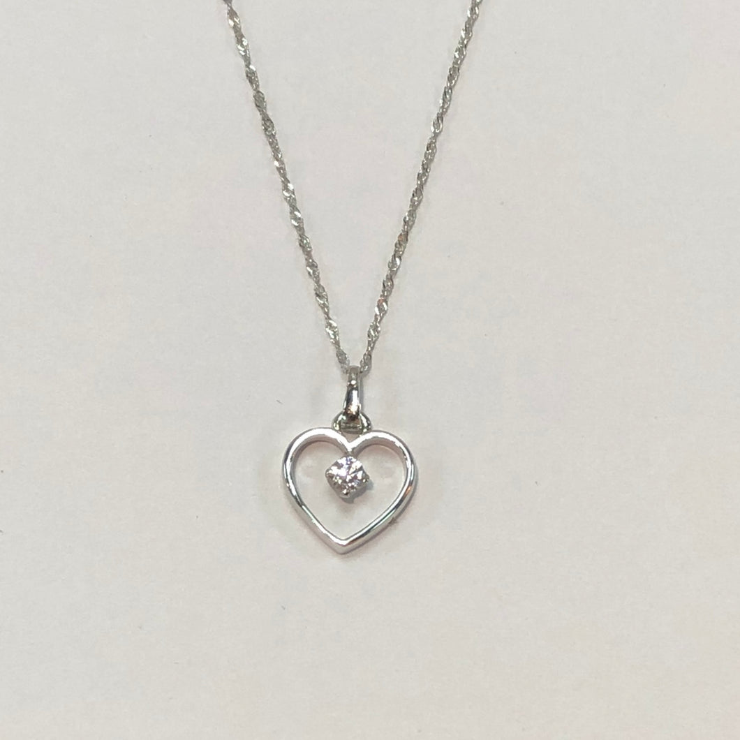 White Gold Hallmarked Heart Shaped Pendant & Chain Product Code - F209 & J639