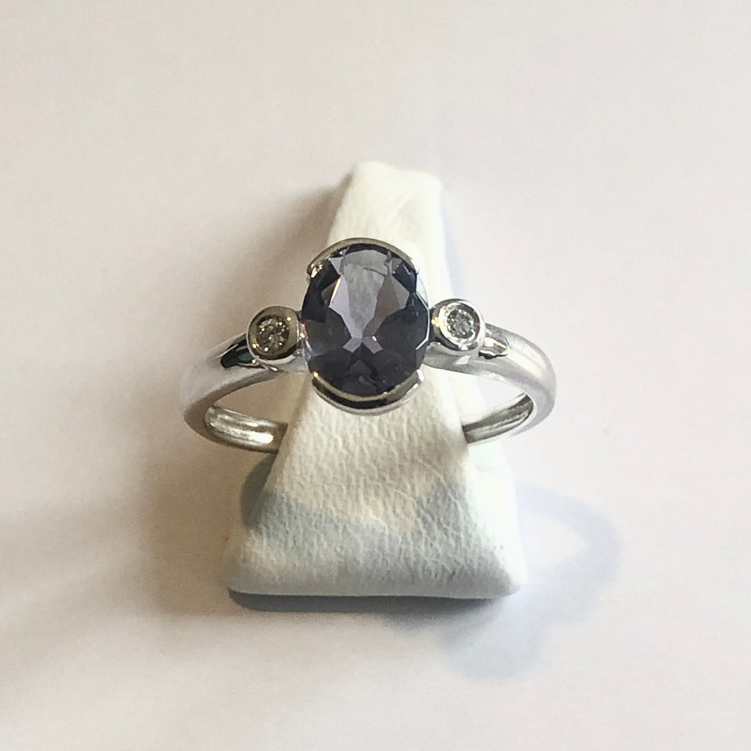 White Gold Hallmarked Iolite & Diamond Ring - Product Code - AA30