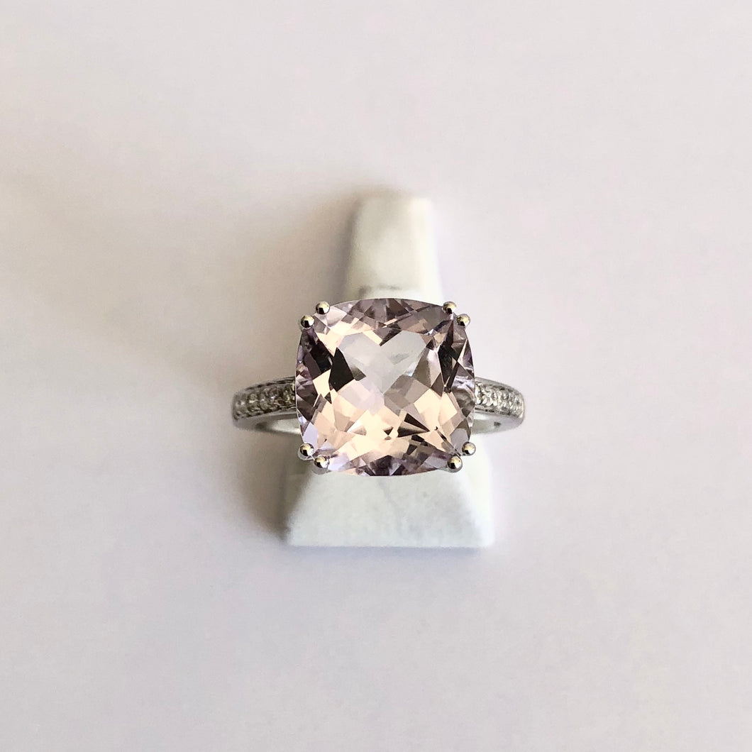 White Gold Hallmarked Pink Amethyst & Diamond Ring - Product Code - AA32