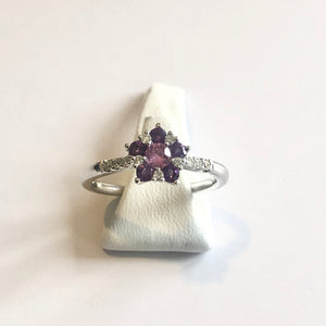 White Gold Hallmarked Pink Sapphire Amethyst & Diamond Ring - Product Code - A333