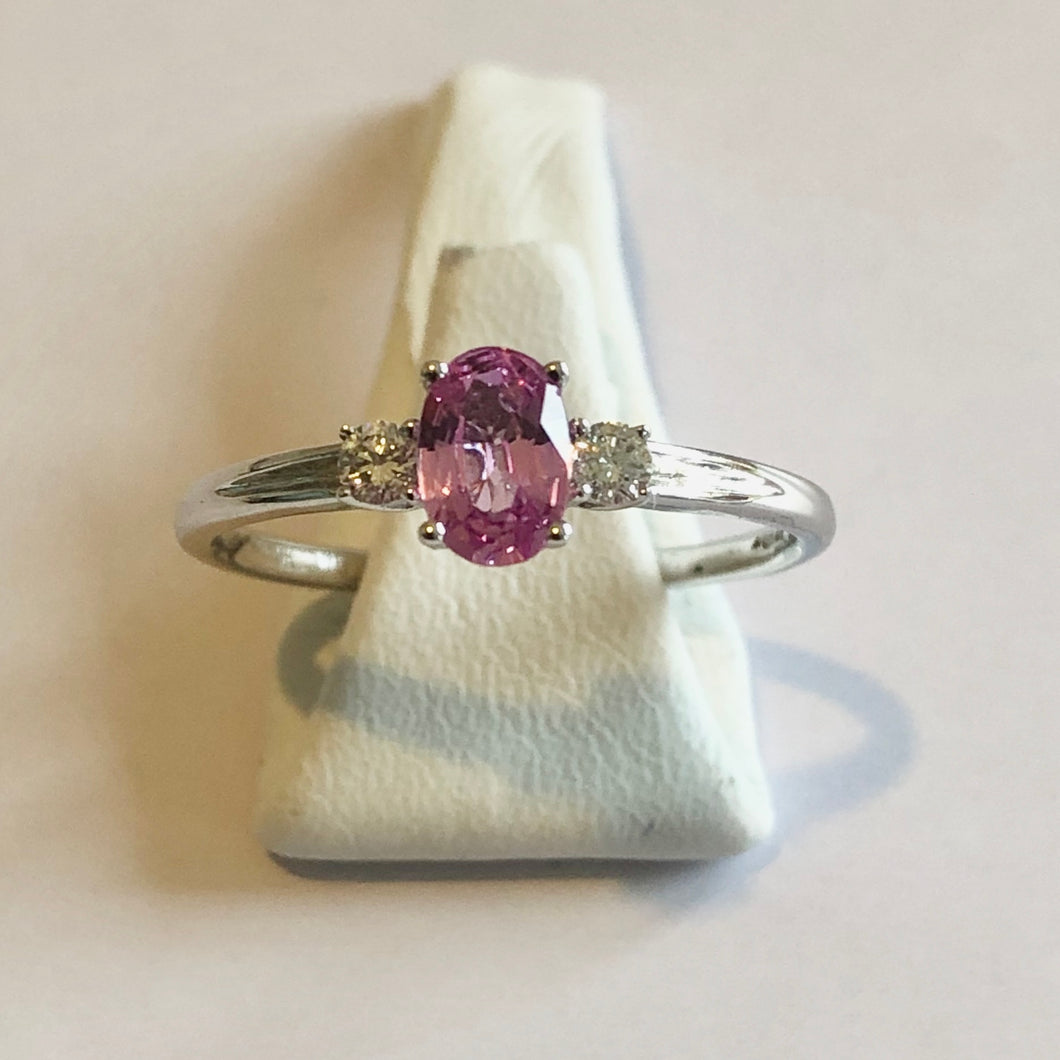 White Gold Hallmarked Pink Sapphire & Diamond Ring - Product Code - AA94