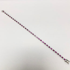 White Gold Hallmarked Red & White Stone Set Bracelet - Product Code - C551