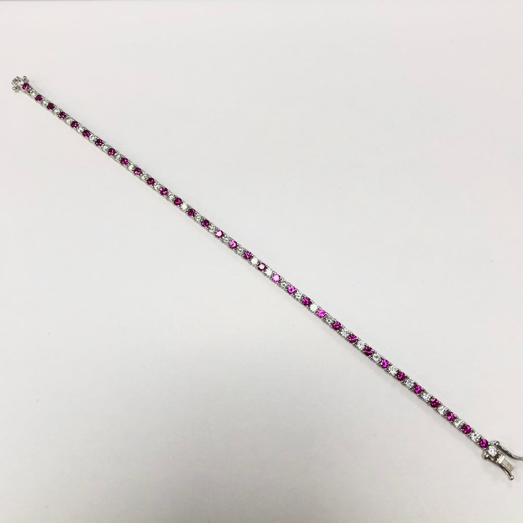 White Gold Hallmarked Red & White Stone Set Bracelet - Product Code - C551