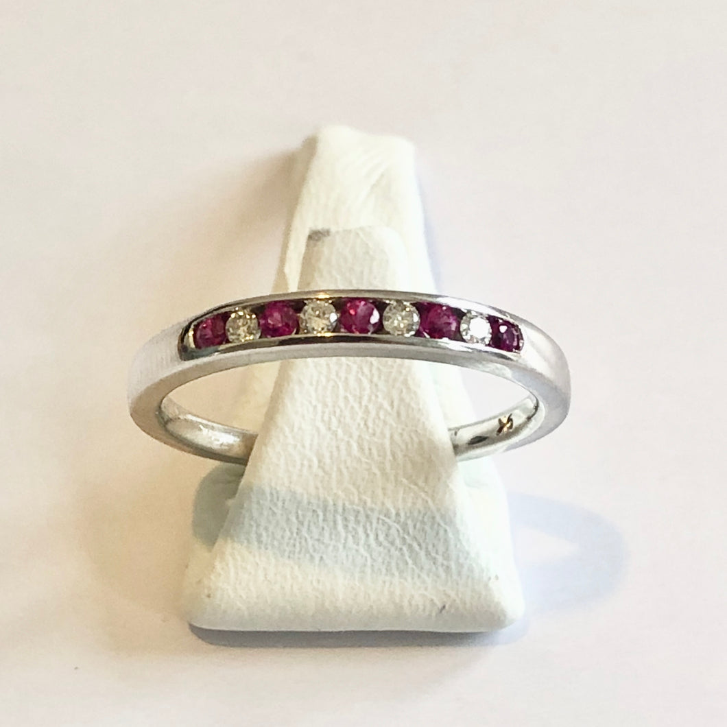 White Gold Ruby & Diamond Band Ring - Product Code - A168