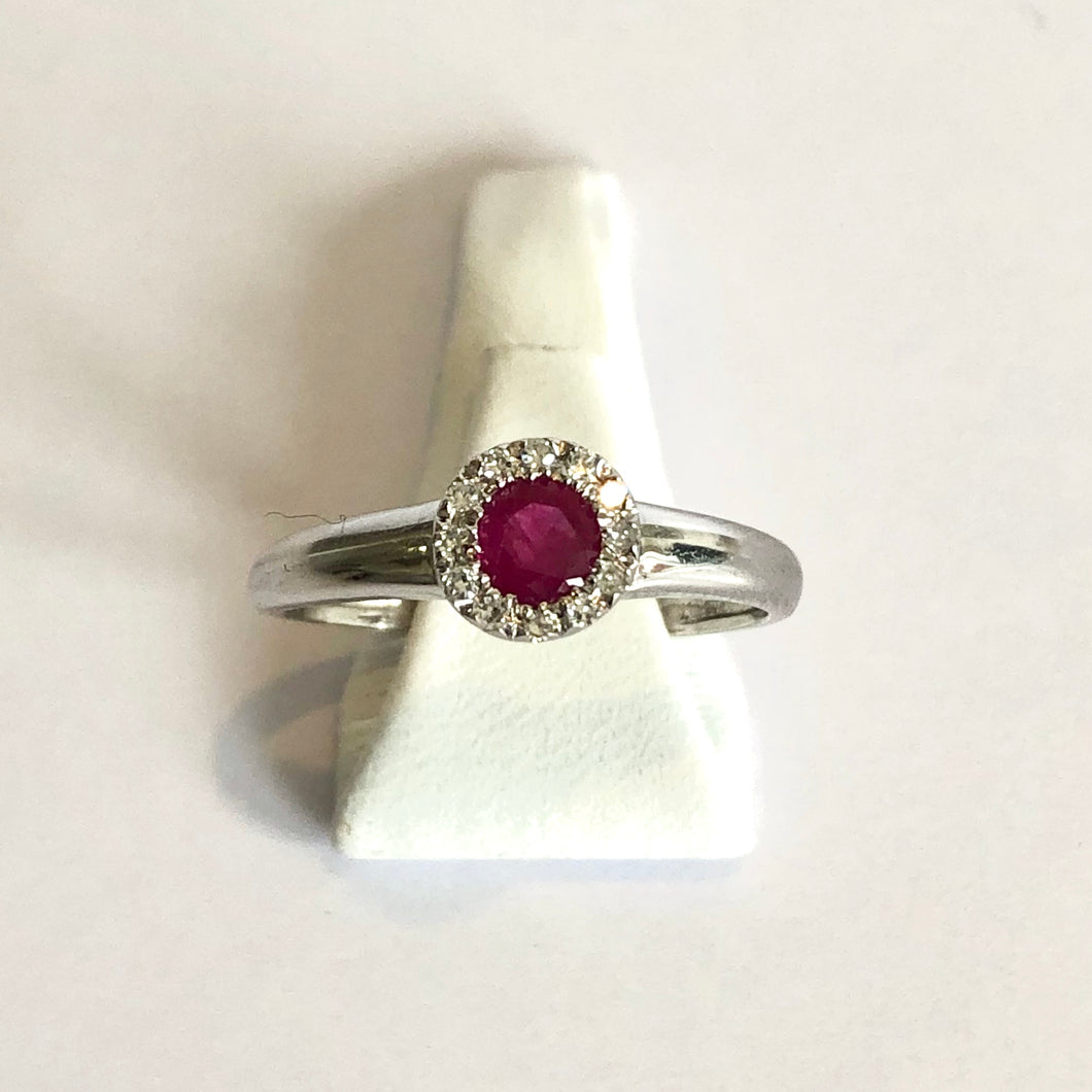 White Gold Hallmarked Ruby & Diamond Ring - Product Code - A175