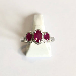 White Gold Hallmarked Ruby & Diamond Ring - Product Code - J309