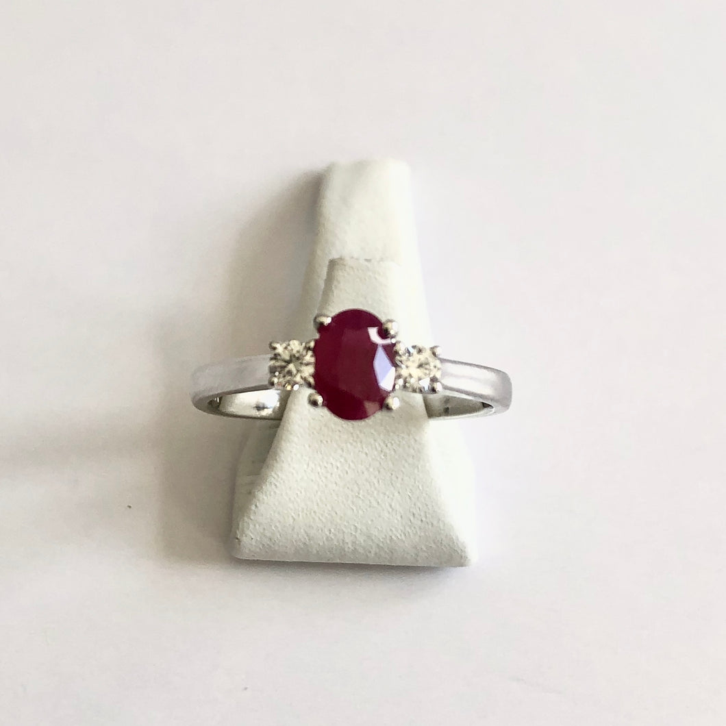 White Gold Hallmarked Ruby & Diamond Ring - Product Code - R52