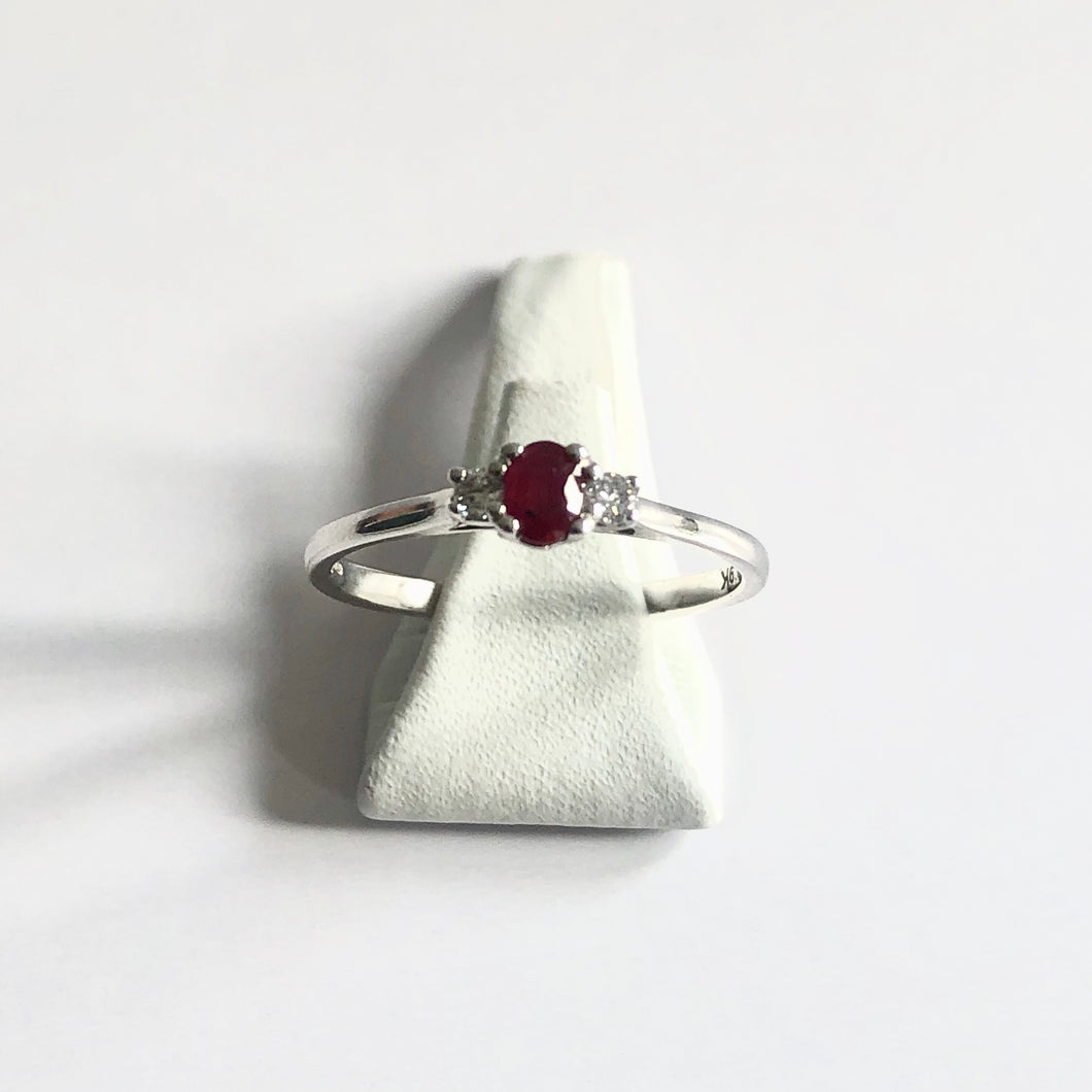 White Gold Hallmarked Ruby & Diamond Ring - Product Code - R54
