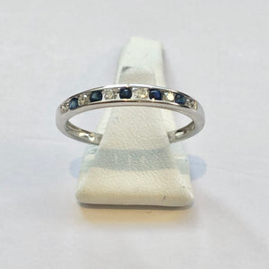White Gold Hallmarked Sapphire & Diamond Band Ring - Product Code - G361