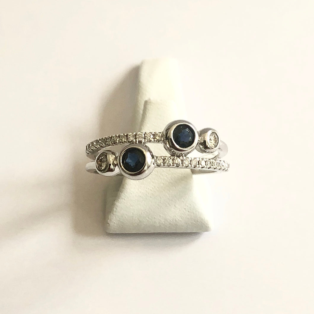 White Gold Hallmarked Sapphire & Diamond Band Ring - Product Code - A324