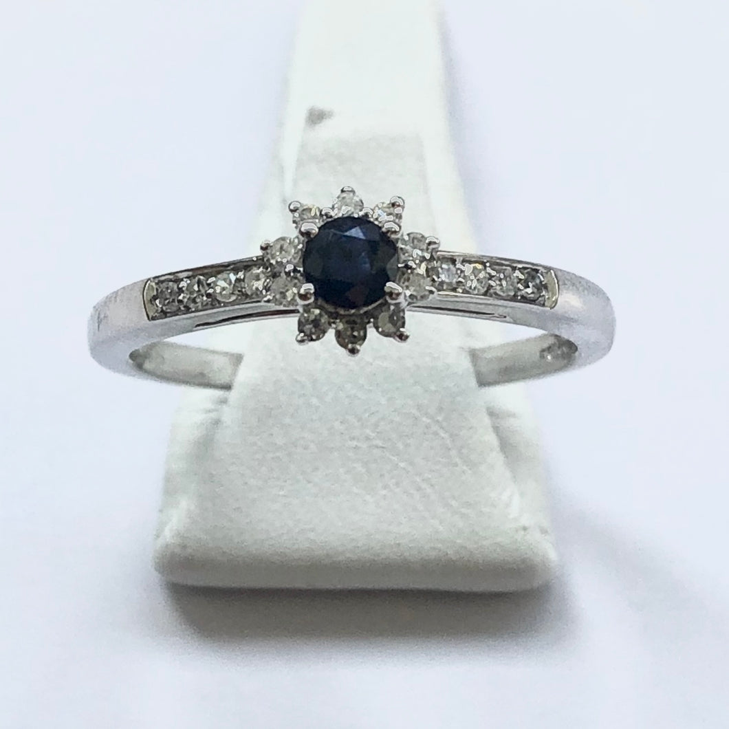 White Gold Hallmarked Sapphire & Diamond Designer Ring - Product Code - A341