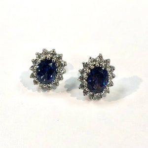 White Gold Hallmarked Synthetic Blue Stone Set Earrings Product Code - H1