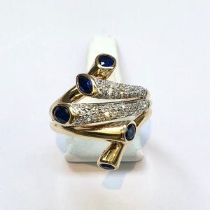 Yellow Gold Hallmarked Sapphire & Diamond Designer Ring - Product Code - H313