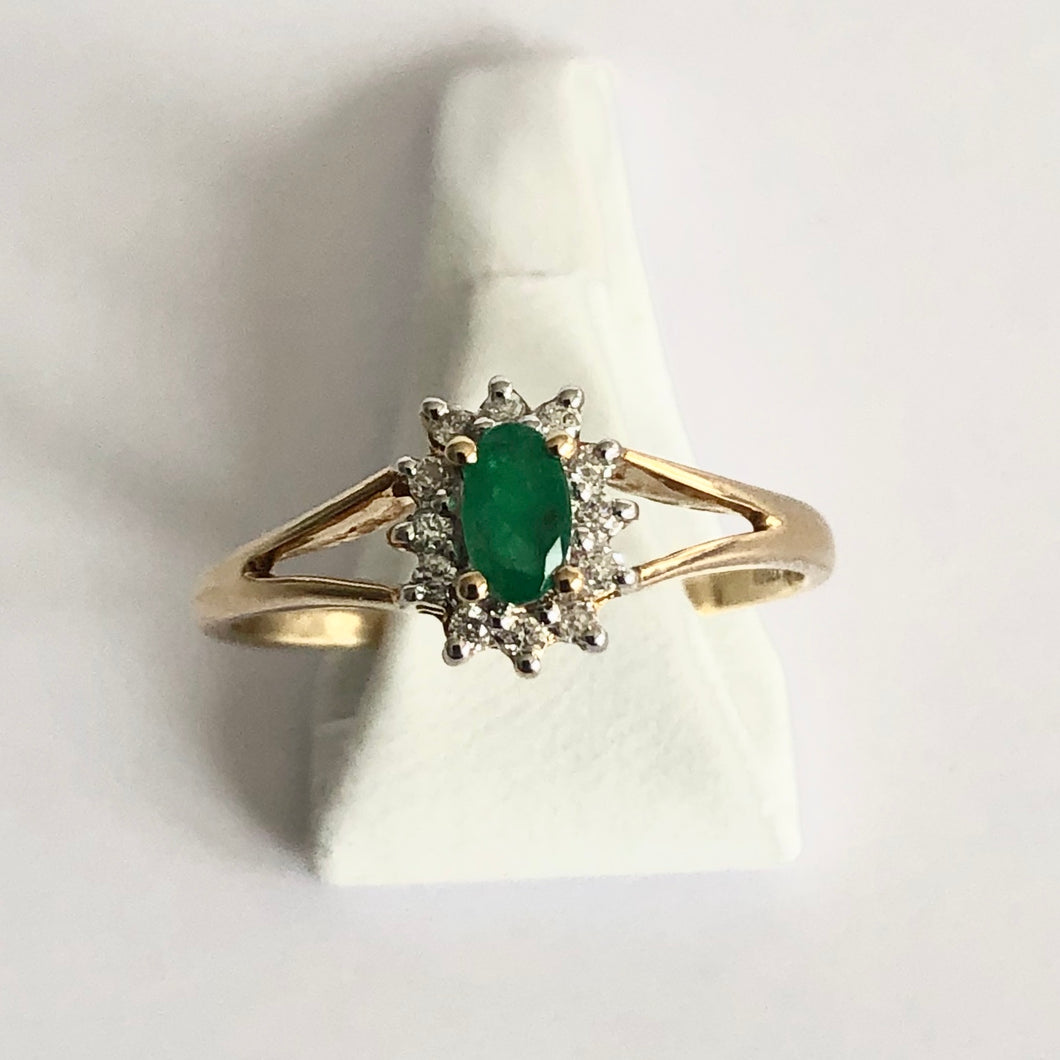 Yellow Gold Hallmarked Emerald & Diamond Ring - Product Code - A312